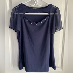 Navy Blue Short Sleeve Blouse